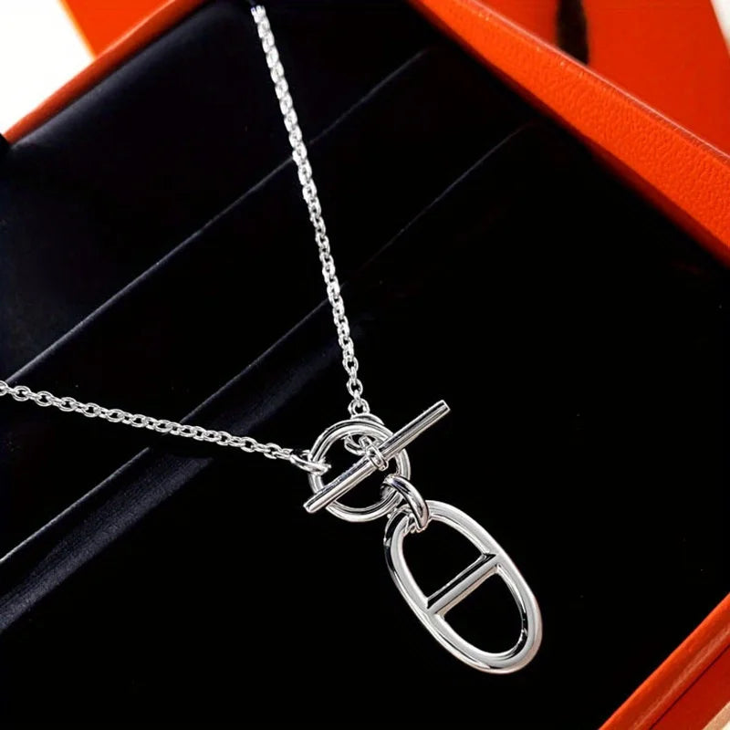 OT Button Oval Pendant Necklace